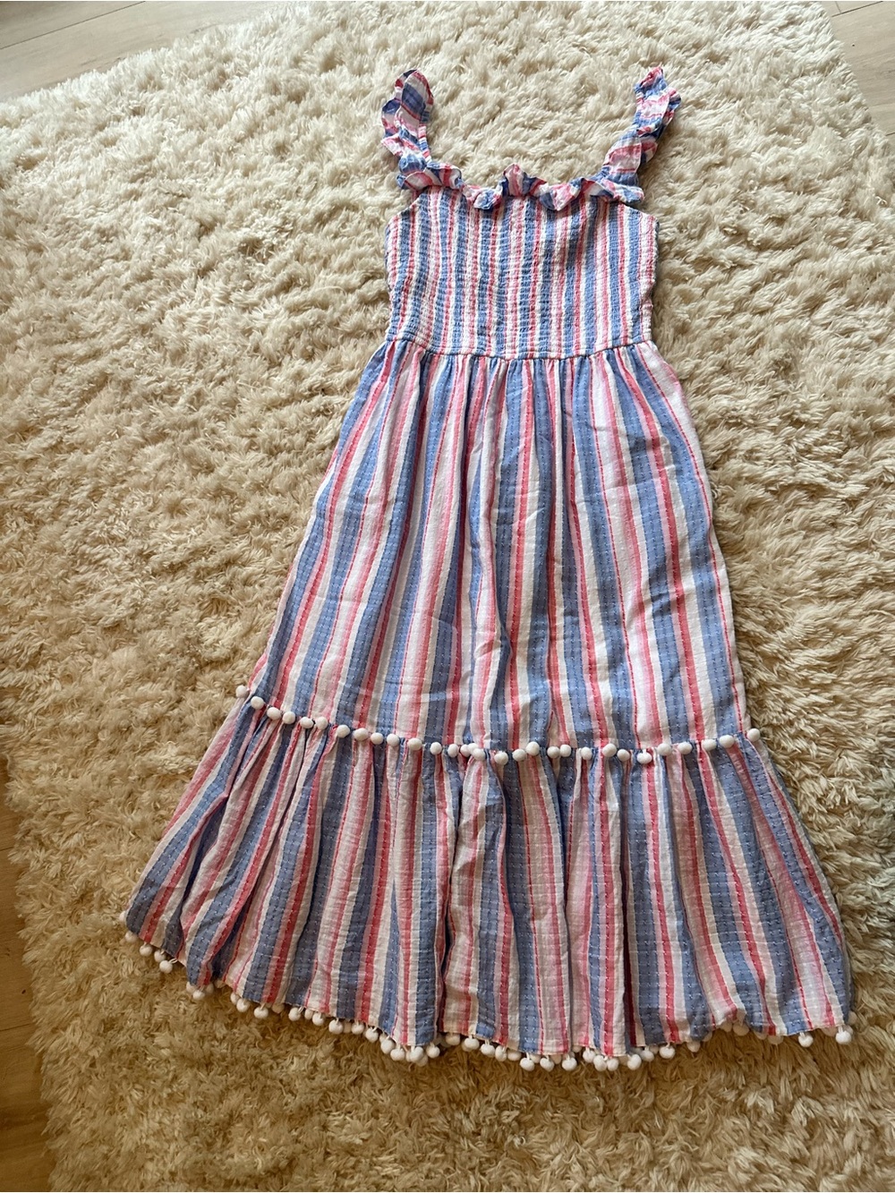 Crown Blue, Pink and White Striped Midi Dress